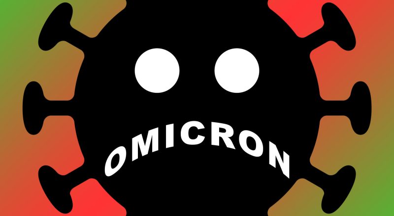 Omicron on Christmas background