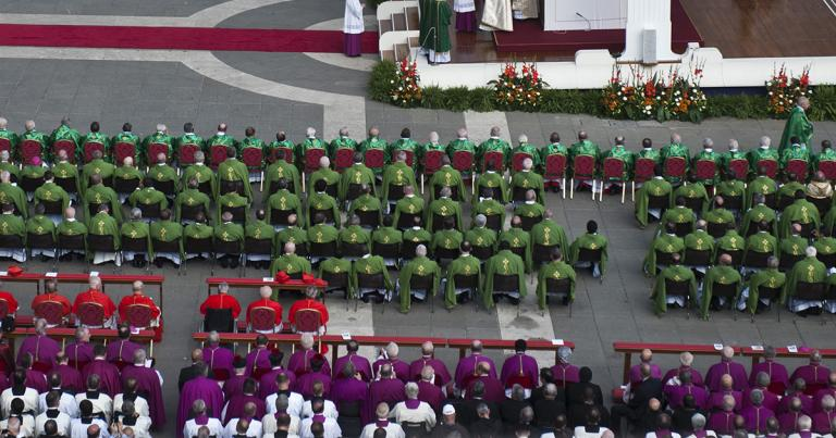 Concelebrants with Pope Benedict XVI at the mass to open the year of faith in St. Peter’s square at the Vatican, October 11, 2012 (Church of England and Wales CC BY-NC-SA 2.0)