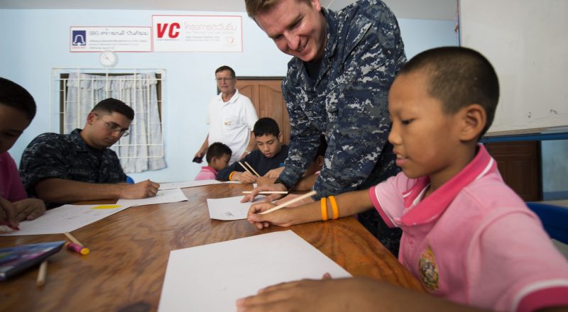 US Sailor helping at a school for Autistic Children in Thailand