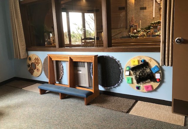 View from the sensory-friendly room into St. Bernadette's Church