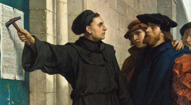 Luther hammers his 95 theses to the door by Ferdinand Pauwel 1872 (CC0)