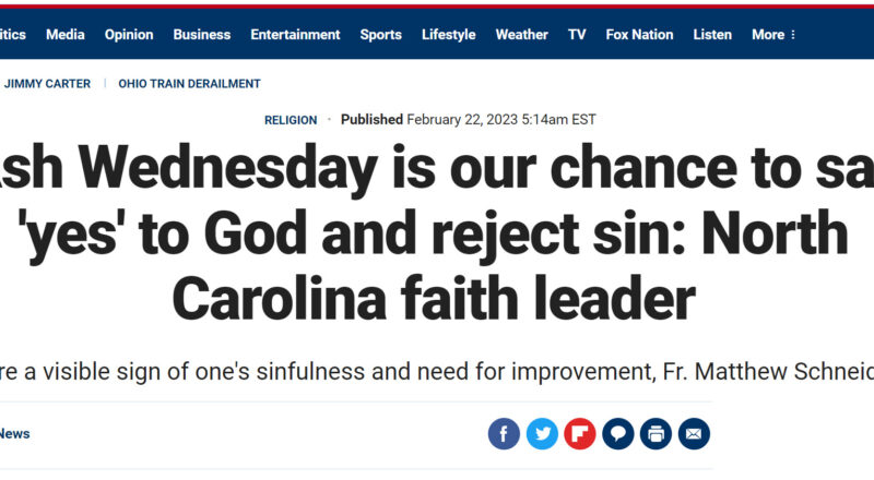 Ash Wednesday Headline on Fox News