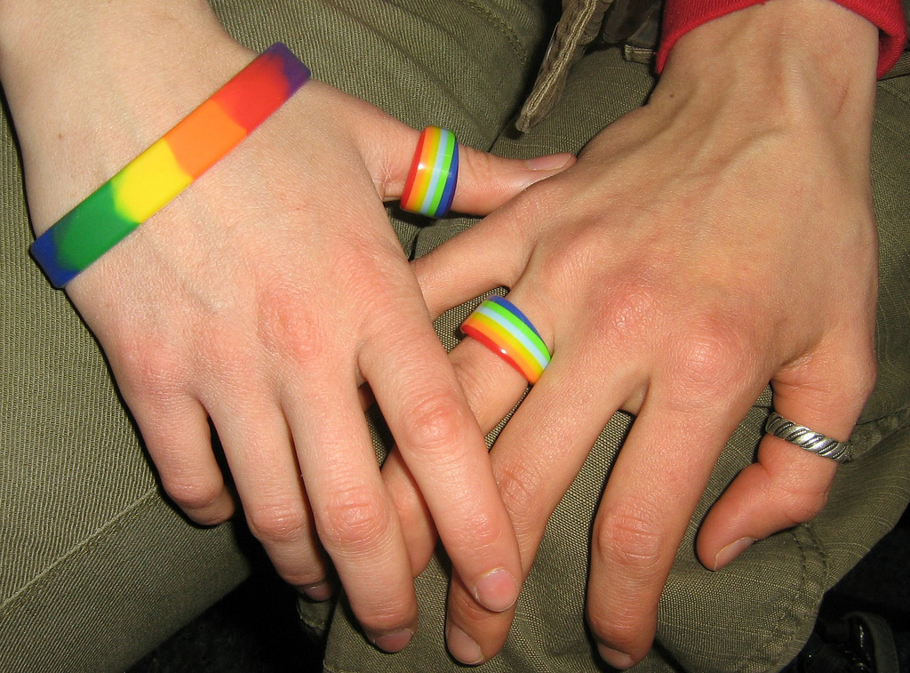 Hands together as a symbol of gay marriage. (CC BY 2.0 Deed Kurt Löwenstein Education Center)