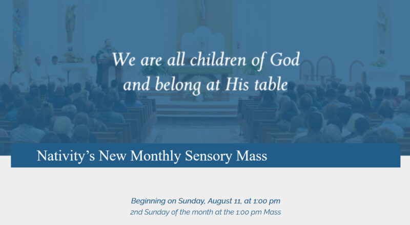 Website of the parish announcing the sensory-friendly Mass