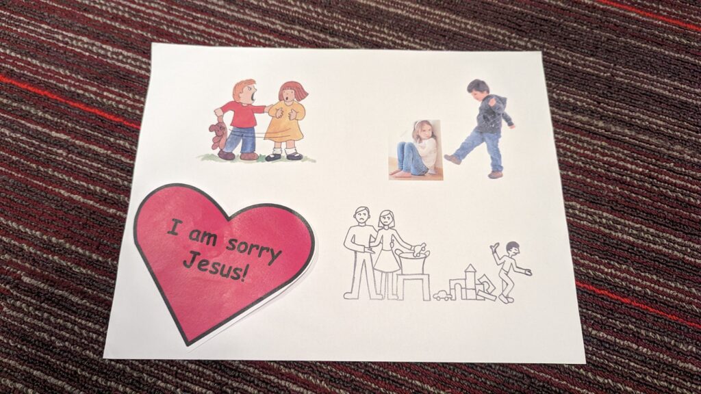 An image of one of the cards Jeanne uses to help autistic children with confession.