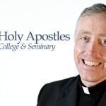 Fr. Matthew Schneider with Holy Apostles logo