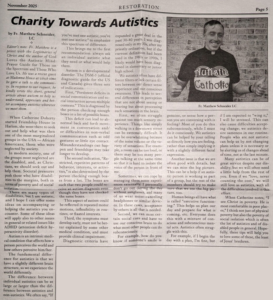 Charity Towards Autistics (photo of article)